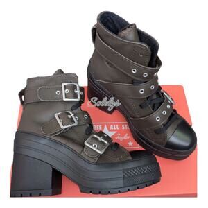 Converse Chuck 70 De Luxe Heel Leather Buckle Strap Platform Sneaker Boot 6 NEW